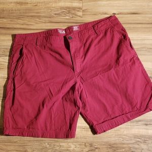 red/maroon Mountain Hardware flat front shorts